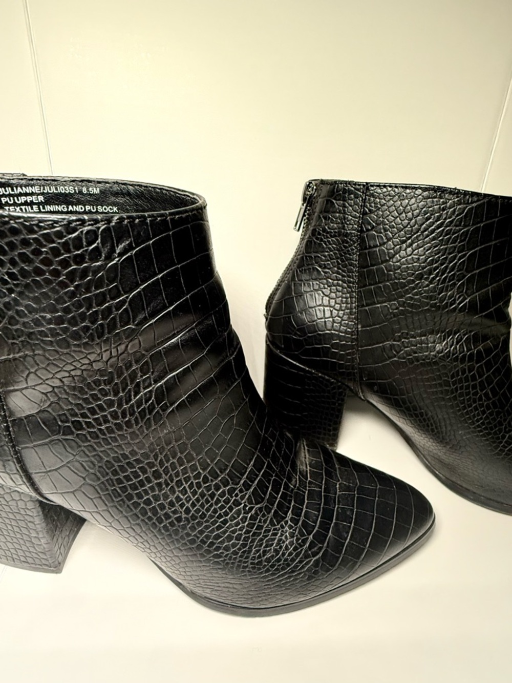 Steve Madden Black Croc Embossed Ankle Boots